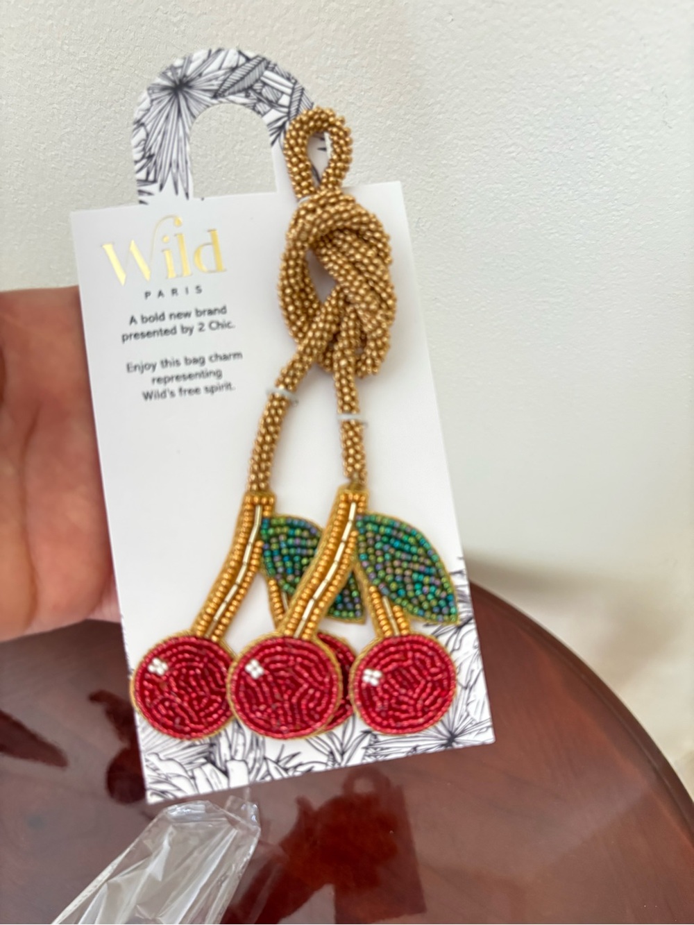 Gold Beaded Cherry charm  - Red & Green